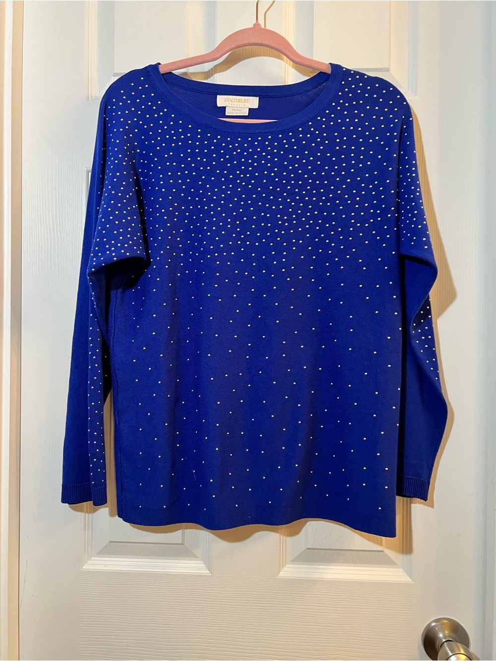🦋 Cocobleu Royal Blue & golf Studded Crewneck Sweater size medium
